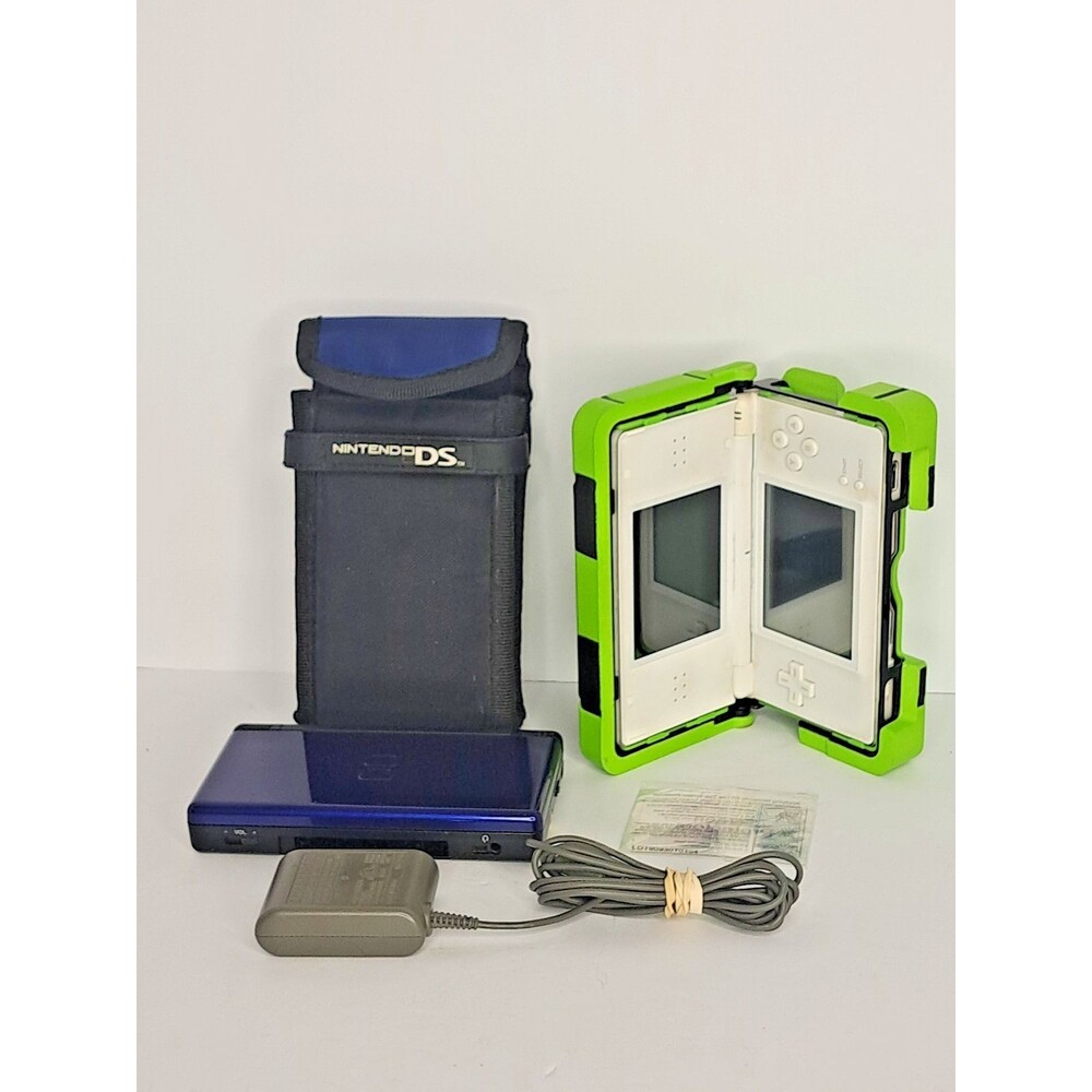 Lot 2 Nintendo Ds Lite Systems Cobalt Blue White 2 Cases Charger Tested Guc